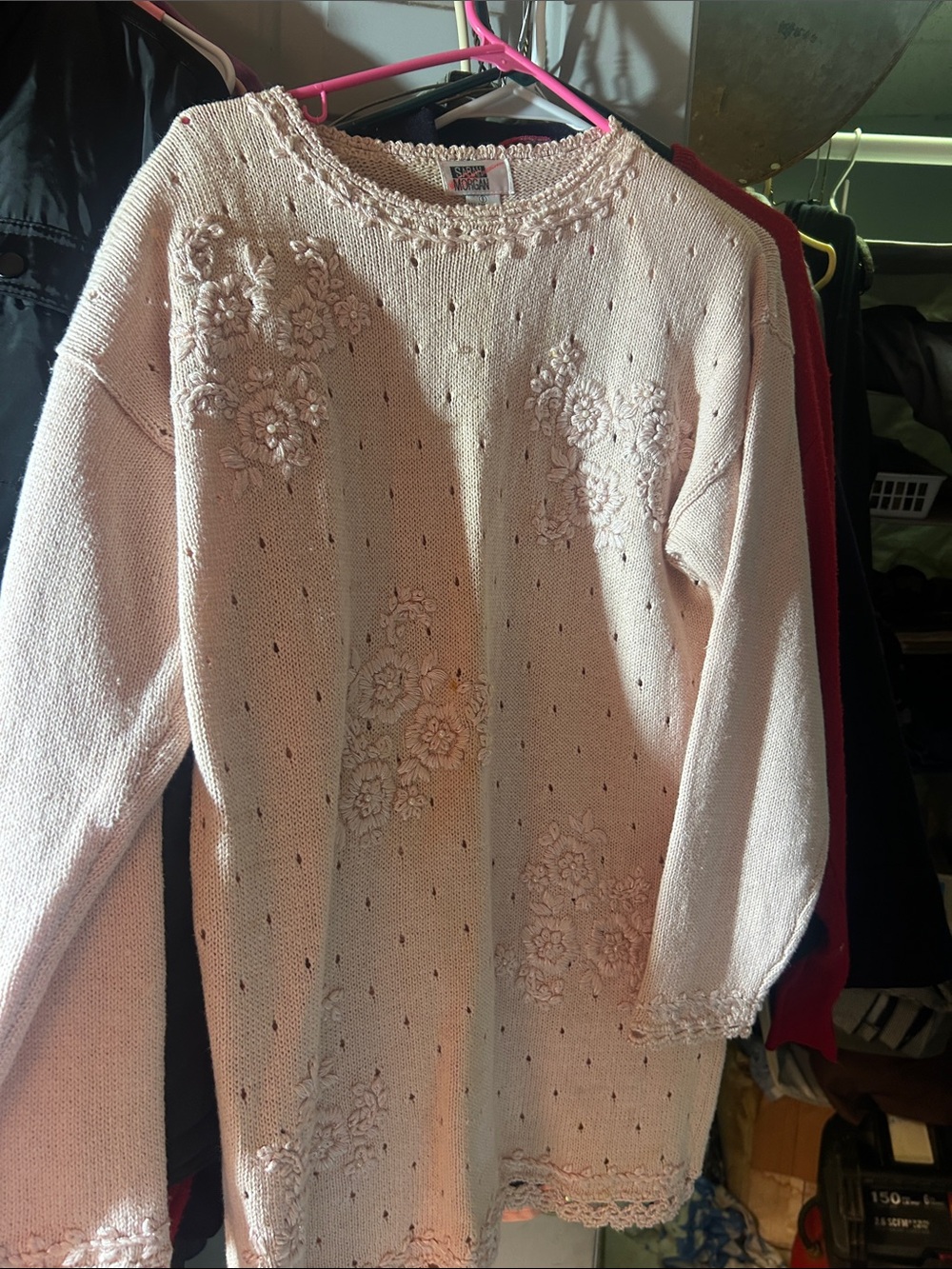 Sabah Pale Pink Floral Appliqué Crew Neck Sweater